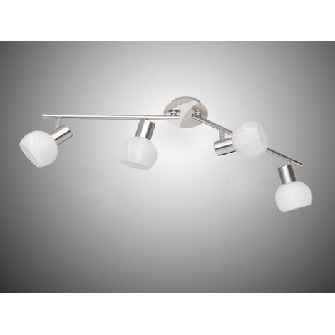 LED Deckenstrahler 4-flammig Silber Chrom & Glas Alabaster, Breite 69cm (1/5)