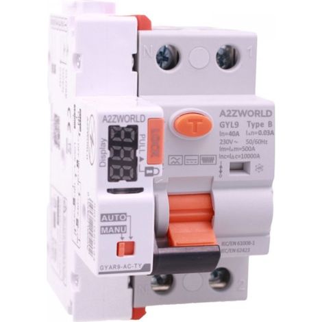 A2ZWORLD RCCB Interruttore Differenziale Puro Connesso WiFi Con Riarmo Automatico Tipo B 1P+N 3M 10000A 30mA AC 230V IP20 IEC61008-1 / IEC62423 GYL9, Disponibili 40A 63A (40A)