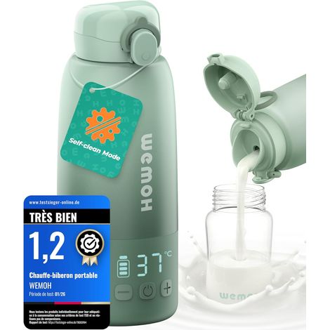 Chauffe-biberon Portable pour Bébé - 450ml Grande Capacité Chauffage rapide 100W pour lait maternel, contrôle précis de la température, fonction autonettoyante intelligente (1/5)