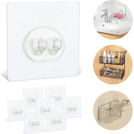Lot de 8 crochets adhésifs de rechange pour panier de douche - Crochets adhésifs résistants pour salle de bain, étagère d'angle, porte-savon (crochet simple)