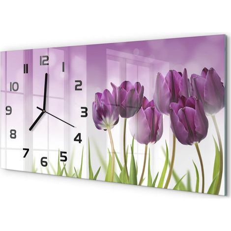 Horloge Murale Prête à Accrocher 60x30 cm Design Moderne Verre Trempé Tulipes filet (1/5)