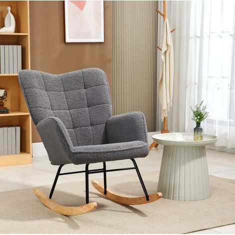 Fauteuil à bascule 98x71x101 cm gris foncé en polyester avec accoudoirs et dossier capitonné (1/5)