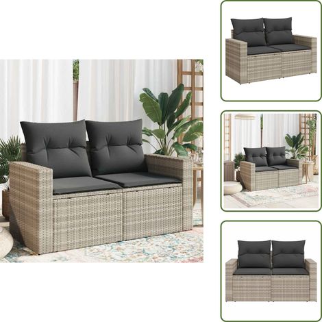 The Living Store Gartensofa mit Kissen 2-Sitzer Hellgrau Poly Rattan - Gartenmöbel - Outdoor Möbel - Rattan Sofa - Balkonmöbel - Loungemöbel (1/5)