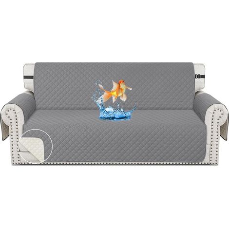Housse de canapé imperméable gris clair, housse de canapé réversible trois places, protection de meubles de salon, convient aux enfants et aux chiens