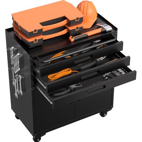 Carro de herramientas 75x42x87,3 cm de metal negro con 3 cajones para garaje – MEUBLIV (1/5)