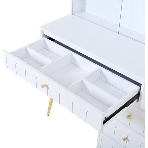Coiffeuse avec miroir LED pivotant et portes coulissantes en verre, ensemble coiffeuse avec 4 tiroirs spacieux, dimensions: B112 x P40 x H116cm, blanc (1/5)