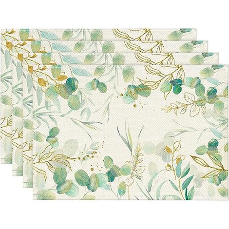 Set de table en eucalyptus pour table à manger, napperons 12 x 18 pouces lavables style rustique vintage, décoration saisonnière (1/5)