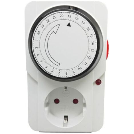 Timer giornaliero programmabile, timer giornaliero meccanico con spia luminosa, 3000 W. Presa per timer giornaliero meccanico, bianca, 16 A. (1/5)