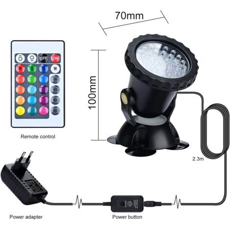 Proiettore per Acquario RGB, Luce Subacquea per Pesci, Lampada LED Impermeabile IP68, Angolo Regolabile, con Telecomando per Laghetti da Giardino e Fontane in Piscina - AUTRES (1/4)