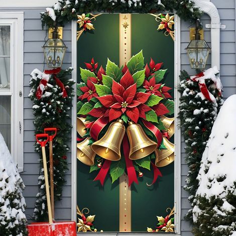 Cover Porte Noel - Design Boite Cadeau 3D - Banniere Extérieure Intérieure - 90 x 200 cm - Polyester - 1 Pièce (1/5)