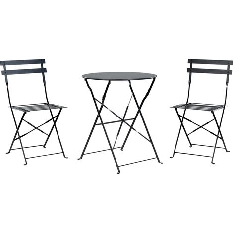 Conjunto de balcón 3 piezas patio exterior mesa redonda y sillas acero negro Fiori