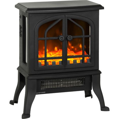 Chimenea Eléctrica de Pie 900/1800W Efecto Llama 3D Termostato Ajustable Ventanas Visibles para 15-30 ㎡ Negro (1/5)
