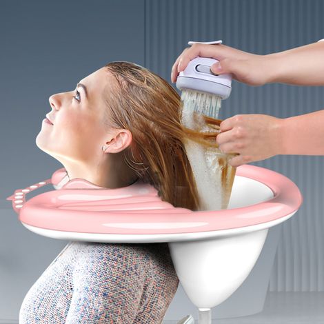 Lavabo gonflable pliable avec bac à shampoing réglable et évacuation d'eau, idéal pour les personnes âgées, les enfants et les femmes enceintes. (1/5)
