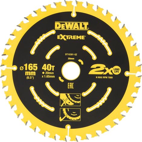 DeWALT Hoja de sierra circular para Multimaterial Extreme Ø 165mm agujero de eje 20mm 40T - DT10301-QZ