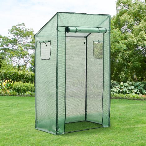 Serre de tomates Marzano en acier et polyéthylène à porte et 2 fenêtres zippée 100 x 60 x 143 - 174 cm vert [en.casa] (1/5)