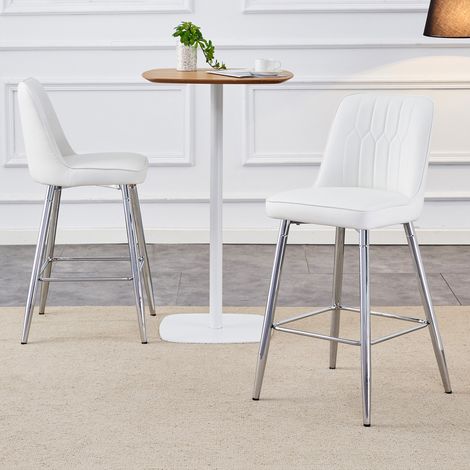 Sgabello da bar in metallo e similpelle PU bianco argento con schienale e poggiapiedi,42×45×100cm (1/5)