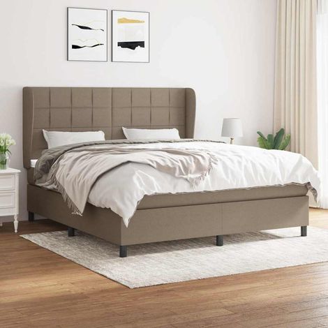 Cama box spring con colchón tela gris taupe 180x200 cm (1/5)