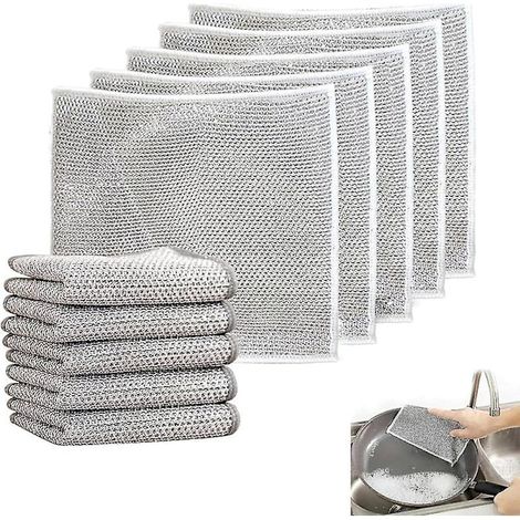 Torchons multifonctionnels en fil d'acier, chiffons métalliques anti-rayures pour une utilisation à sec et humide, éponges à vaisselle réutilisables pour nettoyer la vaisselle et les casseroles (1/5)