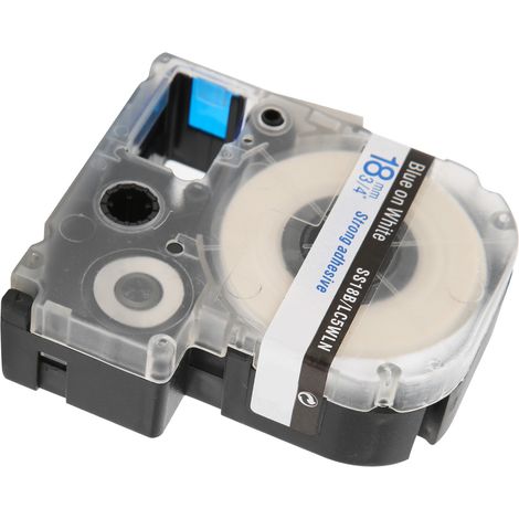 Ruban d'étiquetage 18 mm PET résistant à l'eau pour imprimante d'étiquettes Epson/étiqueteuse KingJim, texte bleu sur fond blanc (1/5)