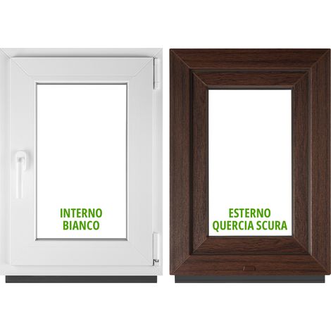 Finestra PVC BauPlaza 50 x 80 cm (LxH) Oscillo-Battente Apertura Destra – Rovere Scuro Esterno / Bianco Interno – Doppio Vetro (1/5)