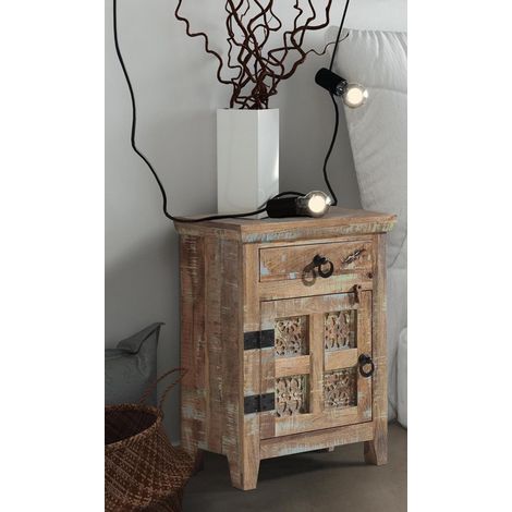 Aravali Bedside Table Right (ARA-208-L) - Mango Wood - L33 x W51 x H71 cm - Distress Finish