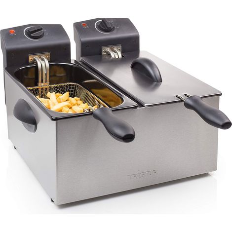 Tristar Friggitrice doppia in acciaio inossidabile - 6 litri, 2 x 1800 watt, con funzione zona fredda e livello di riscaldamento regolabile, FR-6937