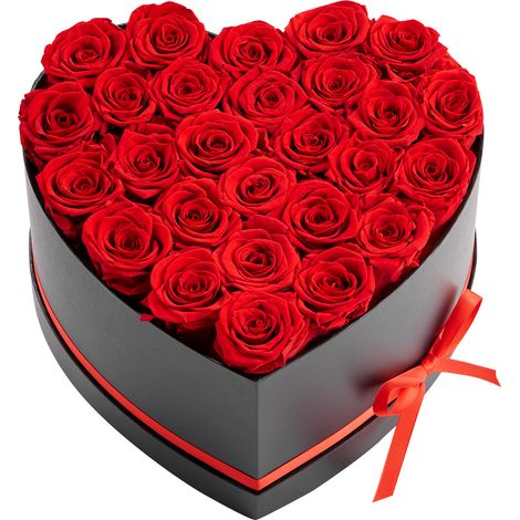Mophorn 27 rosas preservadas en caja con diseño de corazón, ramo de flores duraderas, madre, pareja, perfecta para bodas, Día de la Madre, San Valentín, Navidad, rojo