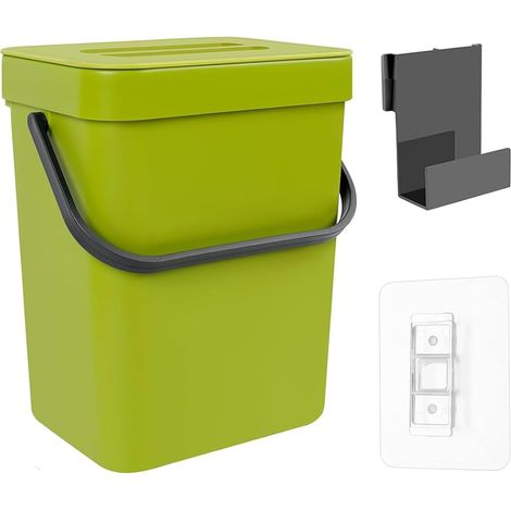 Poubelle bio de 3 l - Petite poubelle à composteur avec couvercle - À suspendre au seau à compost - Pour salle de bain, cuisine, bureau, camping - Vert (1/5)
