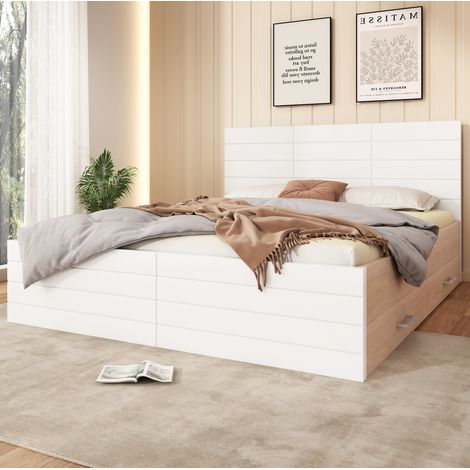 letto contenitore 160x200 con 2 cassetti bianco rovere OKMYHOME (1/5)