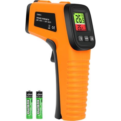 Thermomètre Infrarouge, Thermometre Laser Numérique Sans Contact, -58°F1022°F (-50°C550°C) Pistolet Température Laser, Emissivité Réglable, Thermomètre pour Cuisine/Frigo/BBQ/Industrie (1/5)