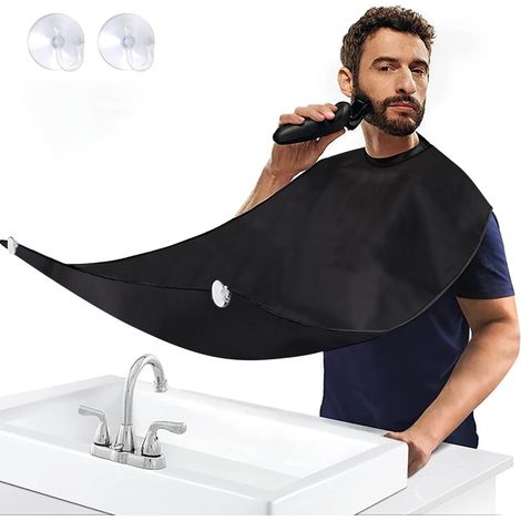 Tablier à Barbe avec 2 Ventouses - Bavoir Récupérateur de Poils Non Collant - Accessoire de Toilettage pour Hommes (1/5)