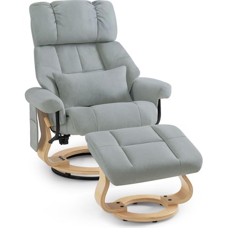 M MCombo Relaxsessel mit Hocker, 360° Drehbarer Fernsehsessel mit Liegefunktion, bis 120 Kg Belastbarer TV-Sessel, Moderner Ruhesessel für Wohnzimmer, 9066 (Hellgrau, Mikrofaser) (1/2)