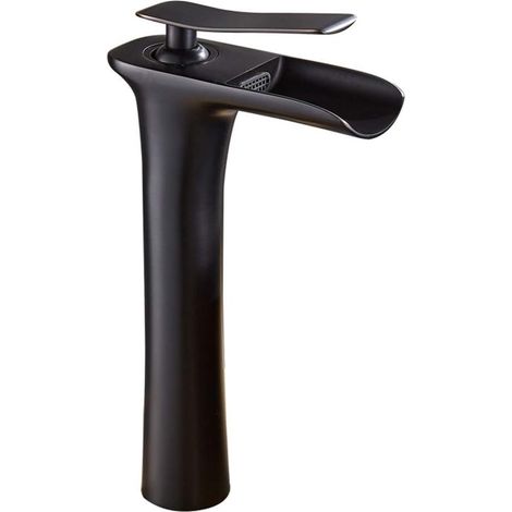 Robinet de lavabo cascade– finition métal, hauteur 27,5 cm – montage en surface – débit idéal pour la salle de bain – 1/2-Noir (1/5)