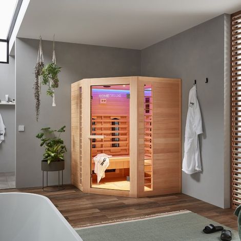 HOME DELUXE – Infrarotkabine – REDSUN XXL DELUXE -150 x 150 x 190 cm - für 4 Personen, 7 Vollspektrumstrahler – Holz: Hemlocktanne I Infrarotsauna, Sauna, Wärmekabine, Infrarot Infrarotkabine Wärmeka (1/6)