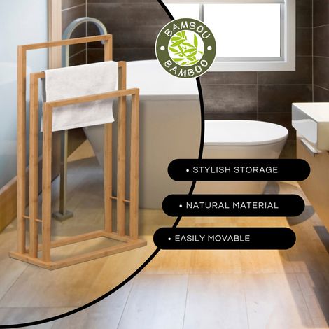 MSV – Porte-serviettes en bambou 3 barres – Dimensions 42 x 24 x 82 cm – Séchage rapide – Design naturel pour salle de bain