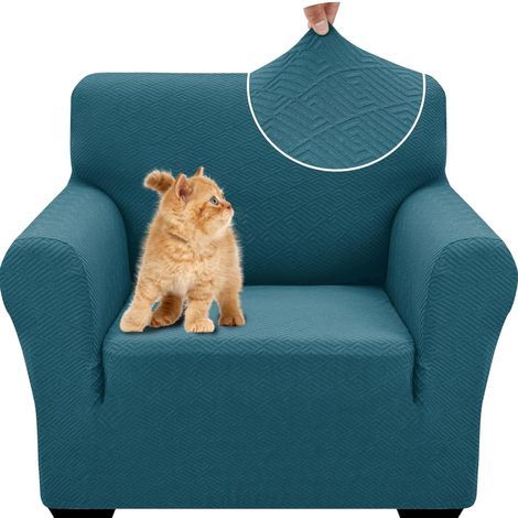 Housse De Canapé 1 Place, Extensible Housse De Fauteuil, Universelle Housse Canapé avec Accoudoirs, Protection Chat Chiens Housse Canape, Housses De Canapé Antidérapante, Bleu Paon (1/5)