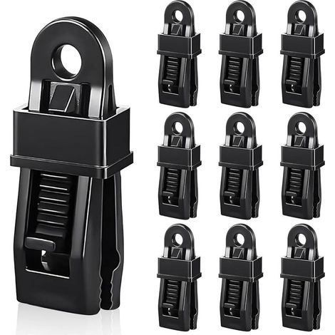 Attache Bache Piscine Noir,10 Pièces Plastique Pince pour Bache avec Verrouillage Pinces,Clip de Tente Réutilisable pour Tente,Auvents,Couvertures, Bannières de Fixation (1/5)