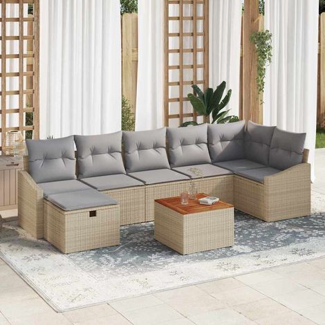 Conjunto de sofás de jardín 8 uds. Beige ratán sintético vidaXL (1/5)