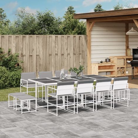 Ensemble à manger de jardin avec coussins 13 pcs-Salon de jardin blanc textilène 815124 (1/5)