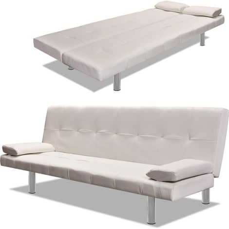 vidaXL Divano Letto con 2 Cuscini Similpelle Regolabile Bianco Crema