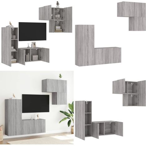 4-tlg. Wohnwand Grau Sonoma Holzwerkstoff - TV-Schrank - Wohnwand (1/5)