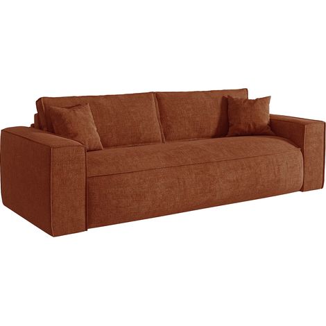 Canapé 4 places convertible express en tissu terracotta - Couchage 160 cm - Matelas 13 cm avec mémoire de forme - AMELIA (1/5)