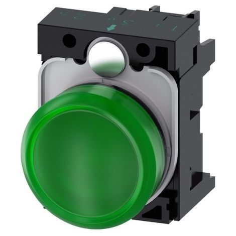 Siemens Indicador luminoso, 22mm, redondo, plástico, verde, lente, liso, AC/DC 24V, 3SU11026AA401AA0