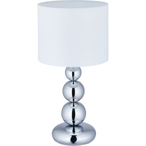Relaxdays Tischlampe Kugeln, Nachttischlampe mit Stoffschirm, HxD: 50 x 25 cm, E27, Tischleuchte Wohnzimmer, silber/weiß