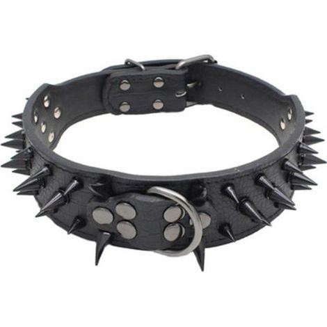 Nietenbesetztes Hundehalsband, Lederhundehalsband, schwarzes nietenbesetztes Lederhundehalsband (1/4)
