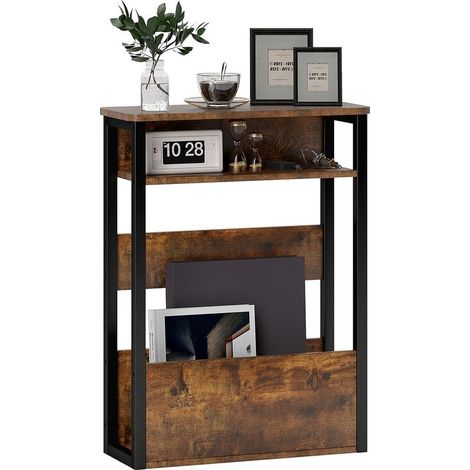 Table low style industrial to 2 shelves, wood and metal, 46 x 18 x 58,5 cm, brown (1/5)