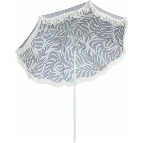 Outsunny 1.8 m Beach Umbrella Parasol with Sand Anchor, 30 Tilt, Light Grey