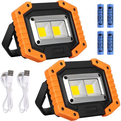 MIMOSON-Projecteur LED Rechargeable 30W 2000LM Lampe de Sécurité 3 Modes de Camping COB Lumière de Travail étanche de Batterie Floodlight de Camping pour la Pêche, Randonnée(2 pièces, jaune) (1/5)