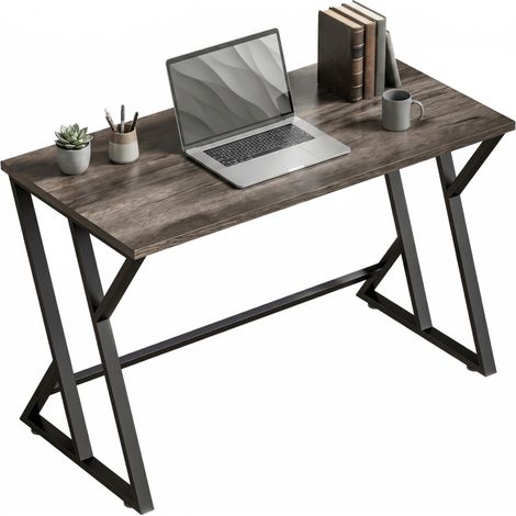 Bureau ordinateur 120x60cm design industriel avec pieds en métal en Z, finition bois, couleur grise pour un espace de travail moderne. (1/5)