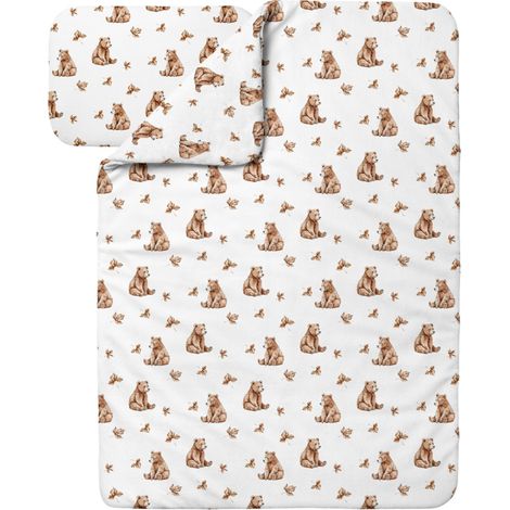 Waldin Ropa de Cama Bambú Bebé sin Funda, Edredón y Almohada 100x135 cm, Ositos Blanco